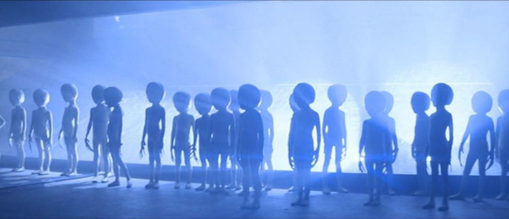 Extraterrestrials in the 1979 movie "Close Encounters of the Third Kind." Are there other technological civilizations out there? What are they like? Do they really expand throughout space? Credit: Columbia Pictures / Alien Wiki