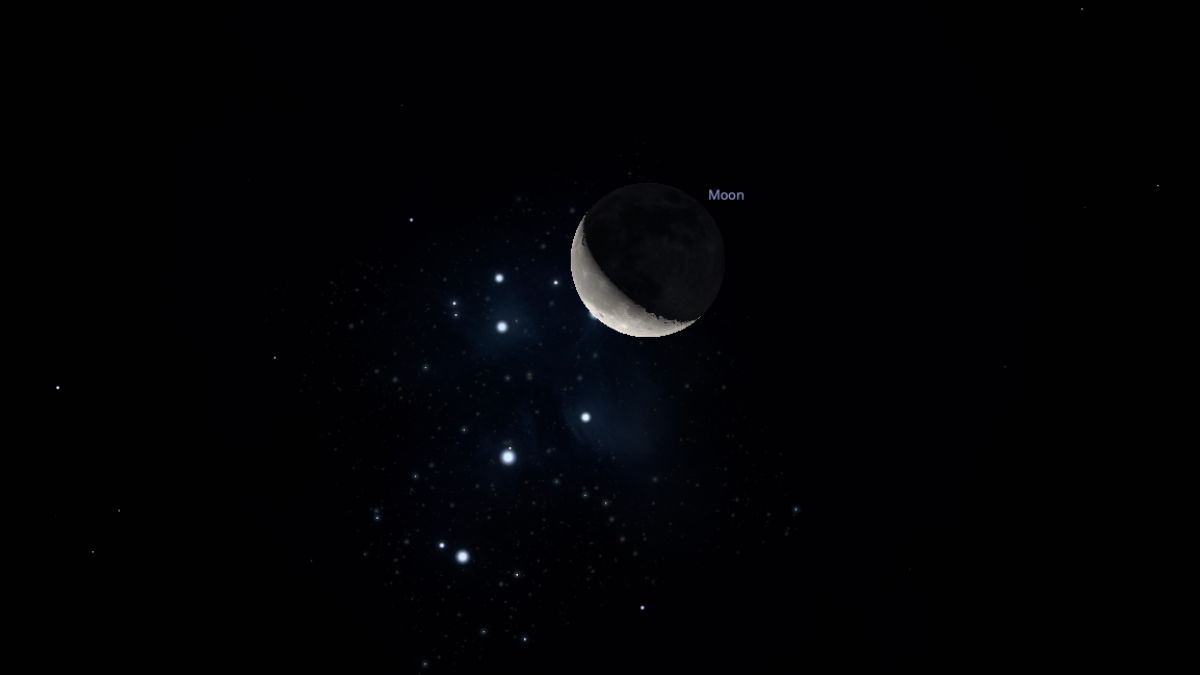 A 24%-lit waning crescent moon will rise alongside the Pleiades open cluster of stars.