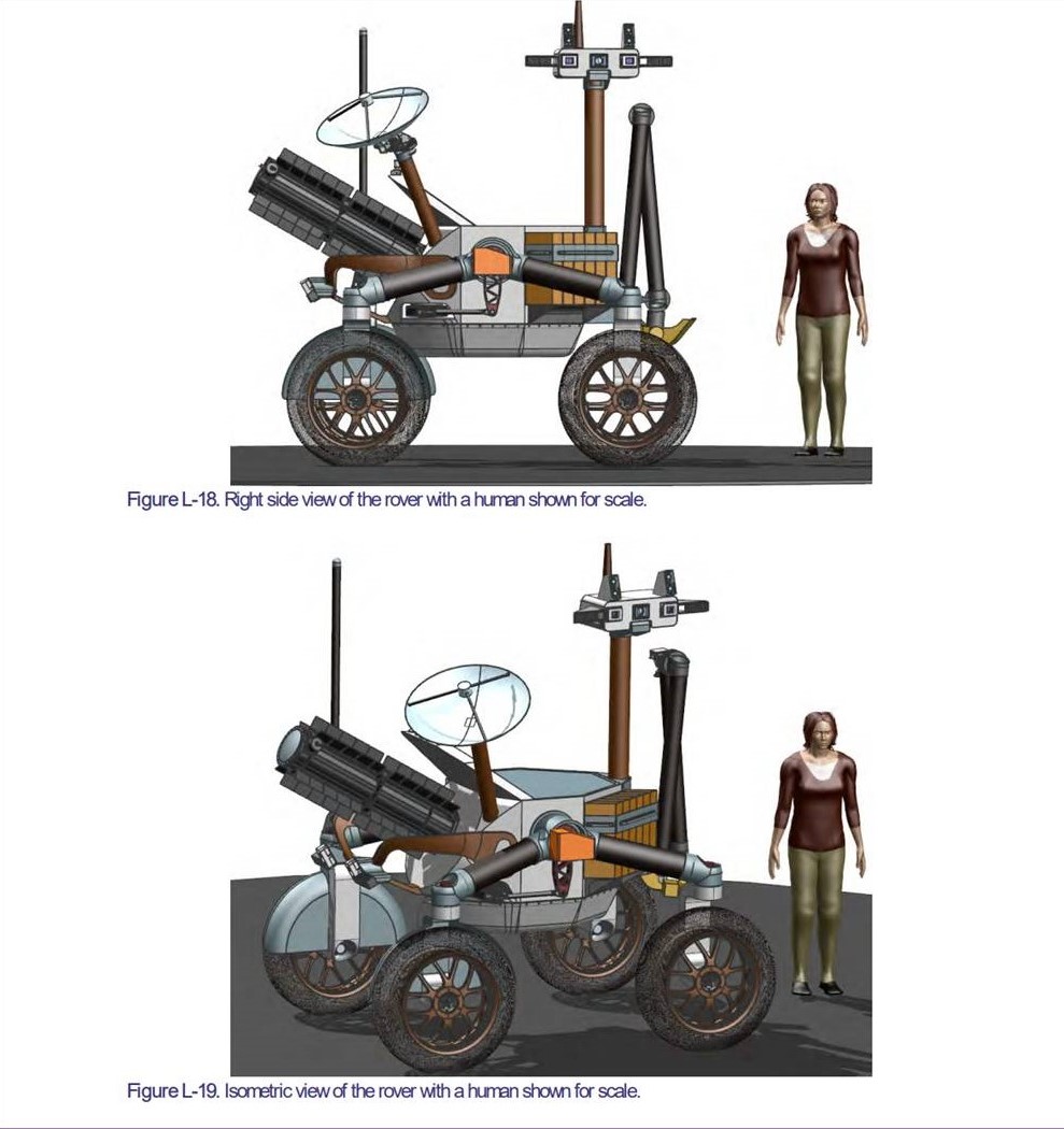 an illustration of a four-wheeled robot with long extendable arms