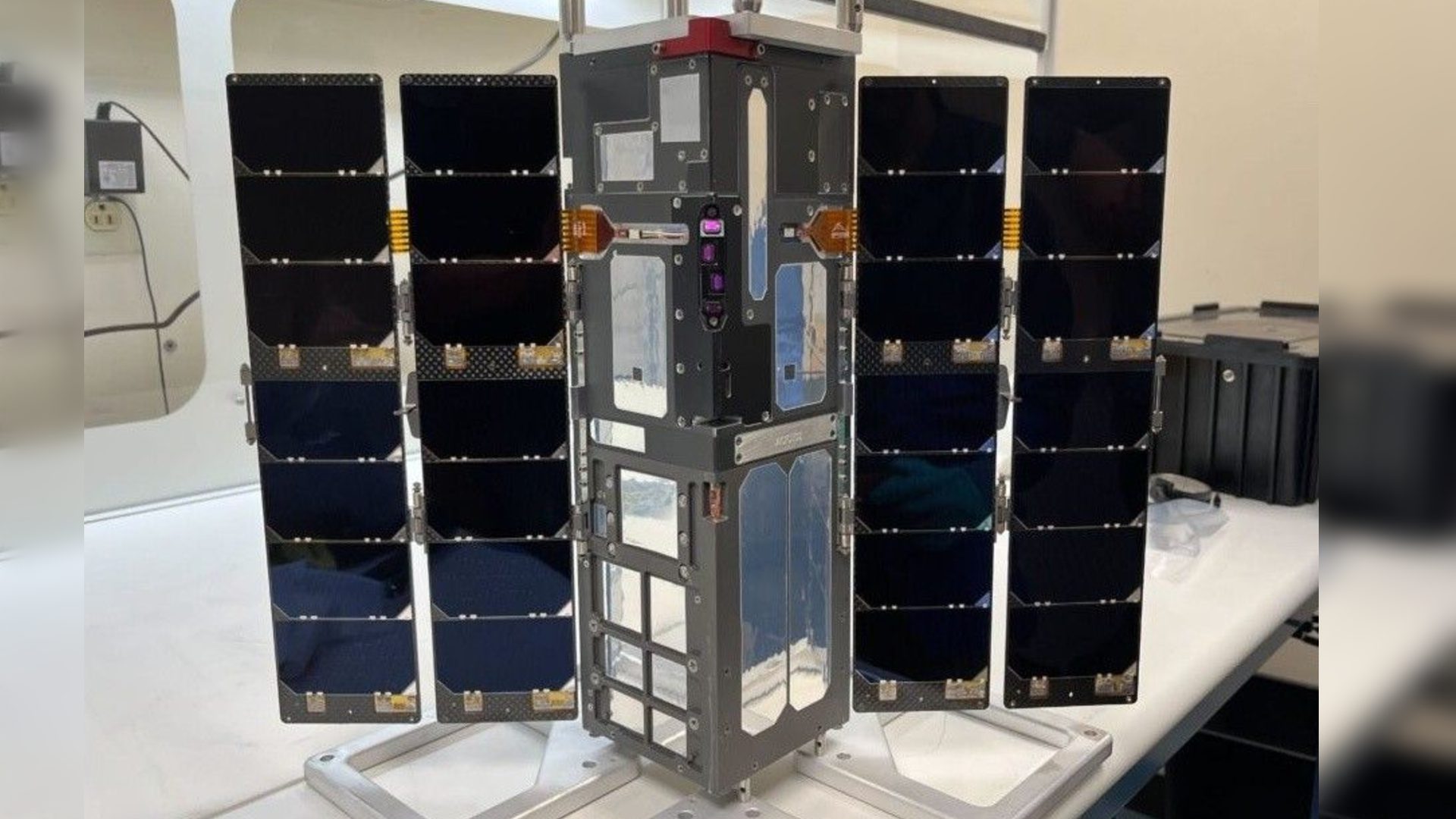 The CIRBE cubesat in the clean room at the University of Boulder, Colorado.