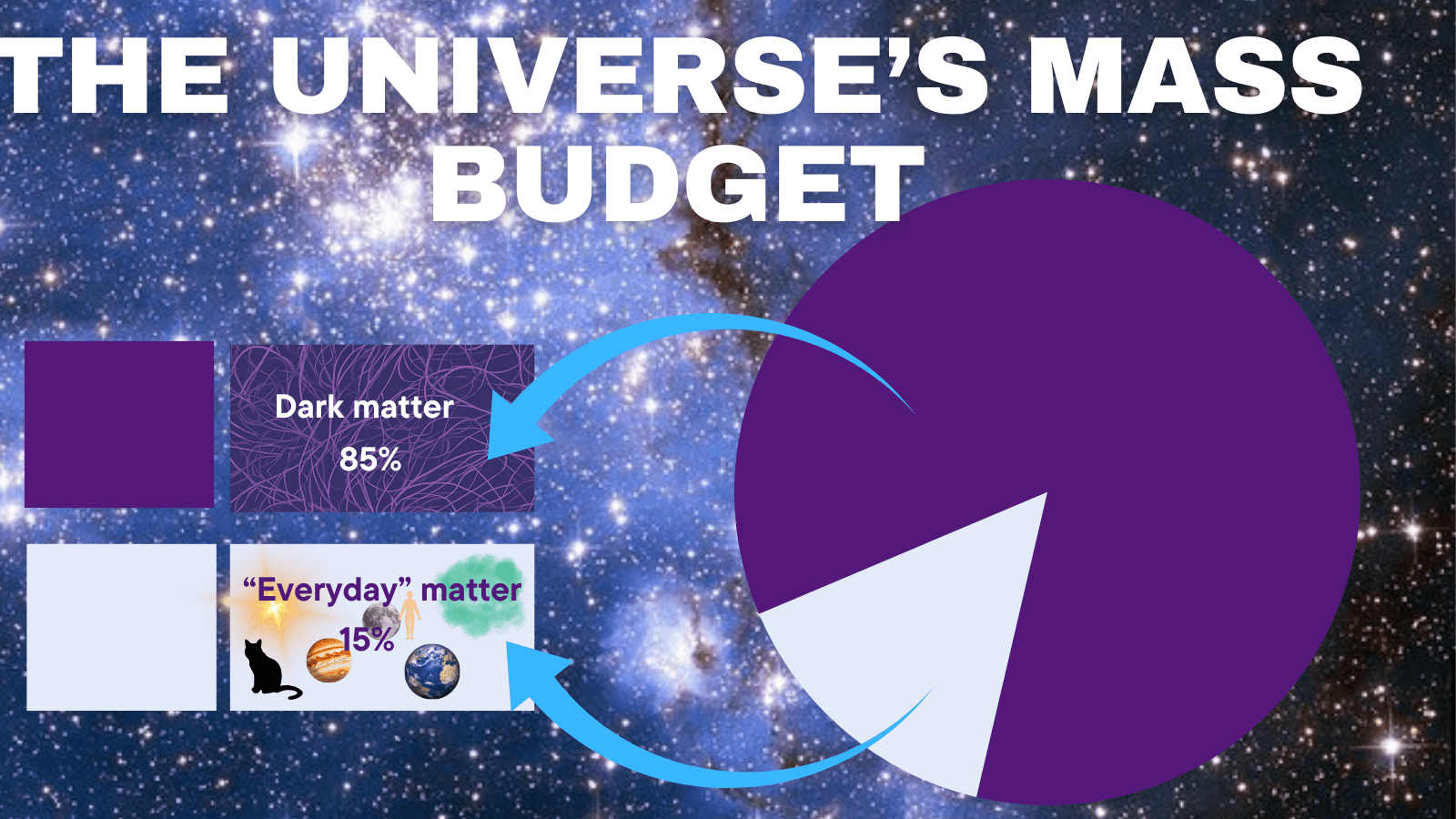 A diagram shows the proportion of dark matter to