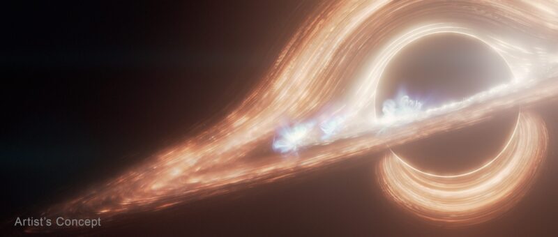 Milky Way's black hole: Illustration of a black hole with flares of light around the disk.