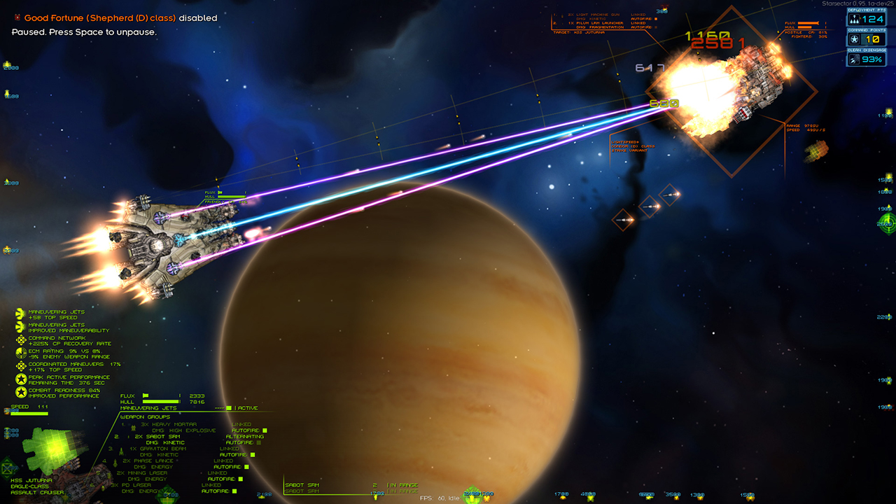 One Spacecraft firing on another with a gas giant World in the background.