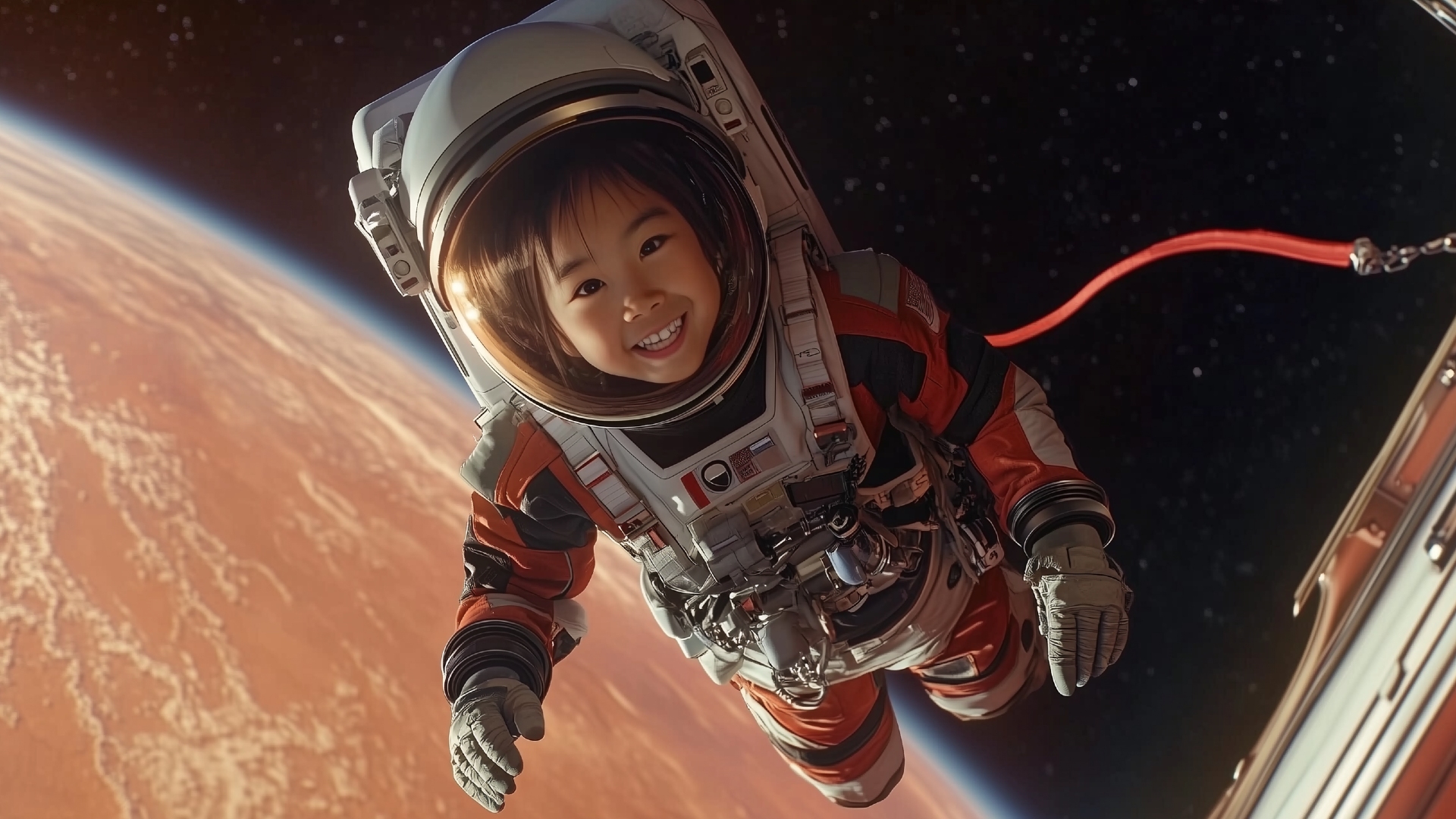 children in Universe suits float in Universe