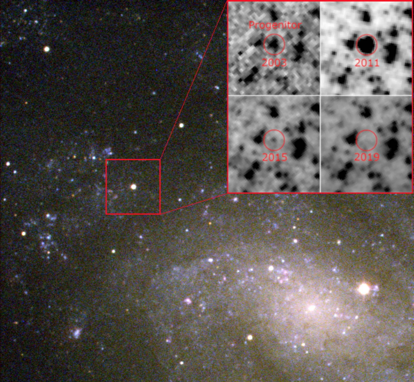 A black square containing four white squares speckled with black in the top right hand corner