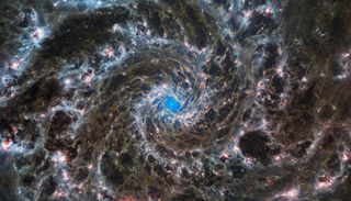 The spiral Luminous sphere system M74 imaged by the NASA/ESA JWST.