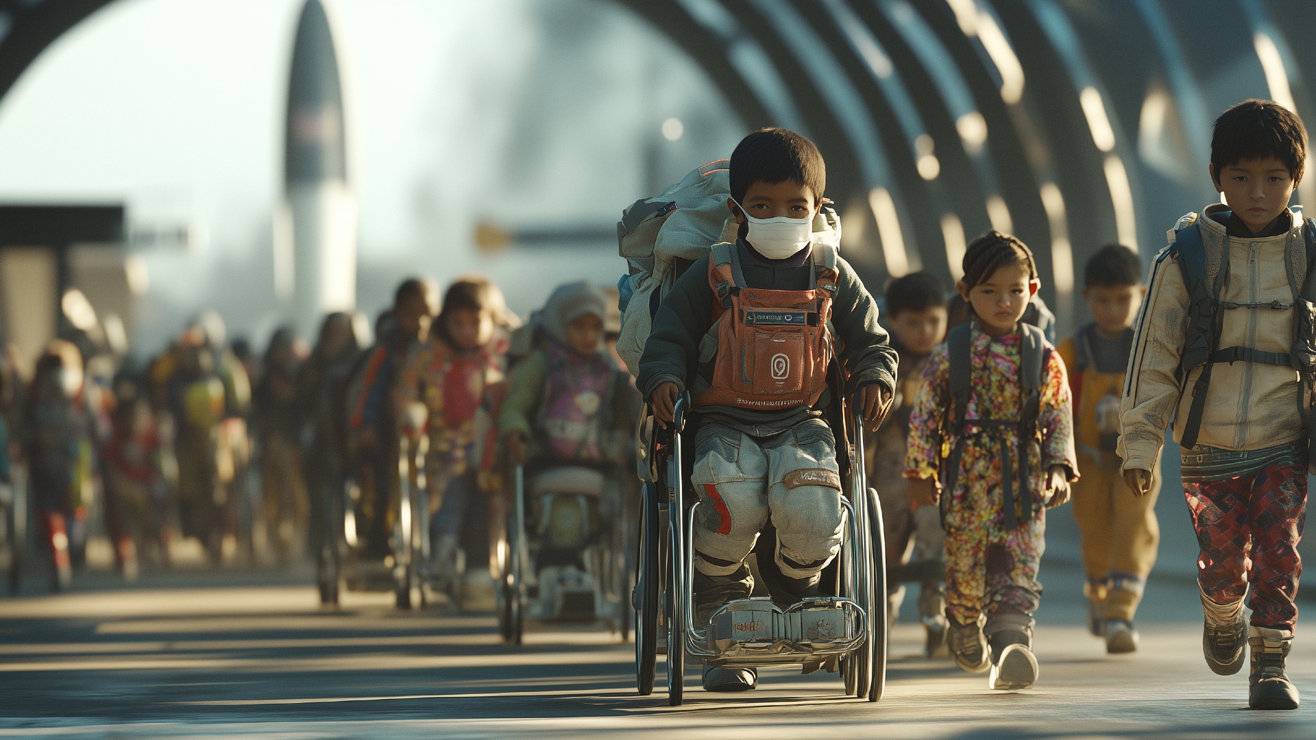 children in Universe suits float in Universe
