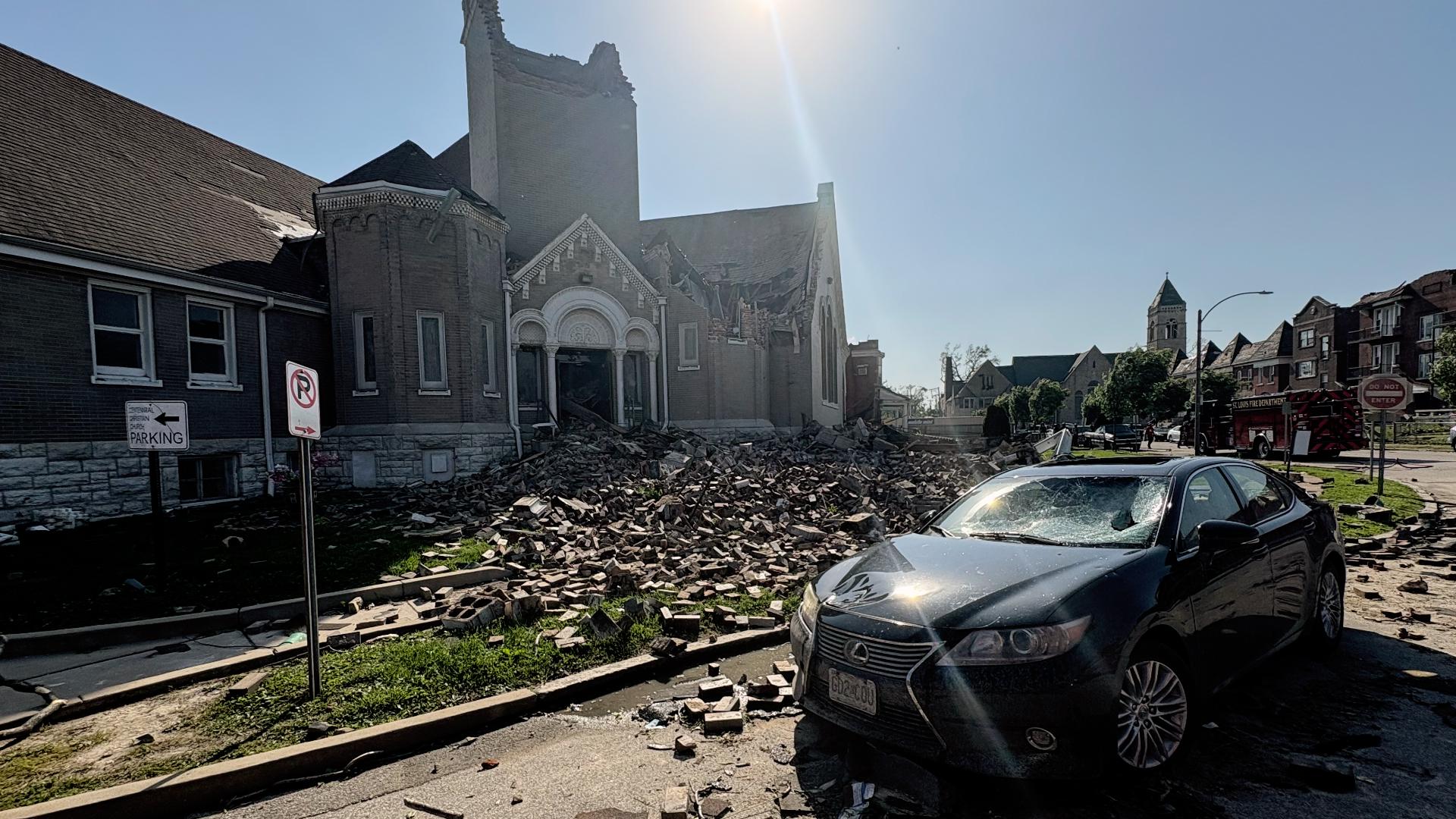 Part of Centennial Christian Church collapsed on Friday, May 16, 2025 when severe storms, including a possible tornado, swept through the city