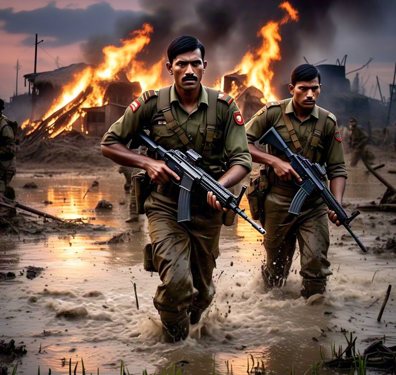 December-1971-Indian-Army-soldiers-advancing-through-flooded-East-Pakistan-Bangladesh