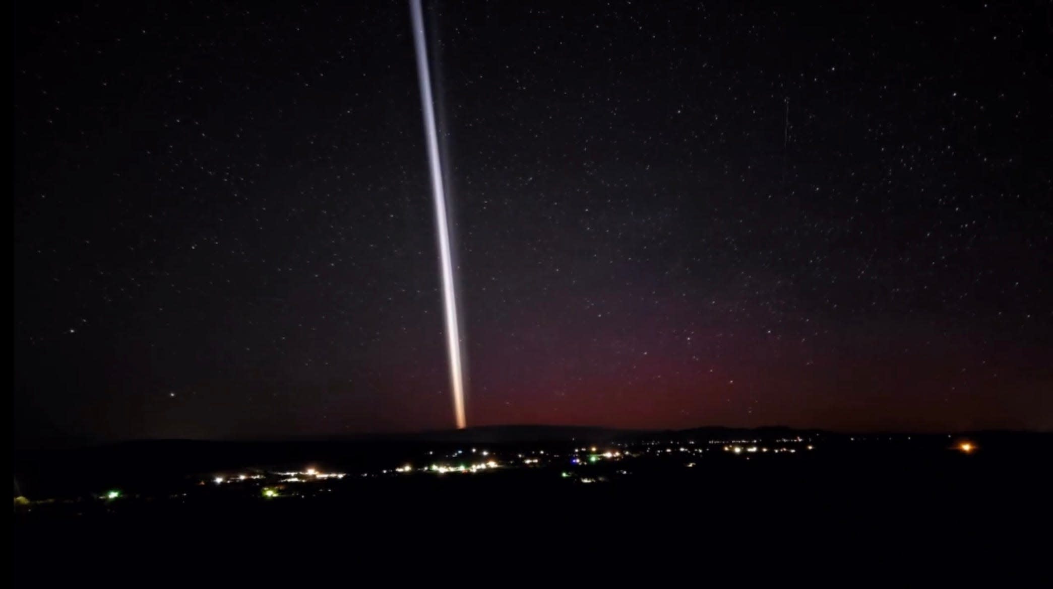 A streak of light can be seen in the night sky near Farmington, New Mexico, in this screenshot taken from a timelapse by Derick Wilson on May 16, 2025.